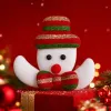 Christmas snowman decoration: white background, red, green and gold striped hat, black eyes, red nose and white arms Specification image